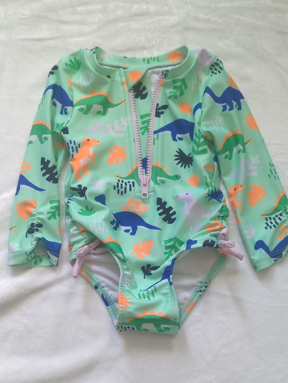 Cat & Jack Mint Green Long-Sleeve Dino Swimsuit